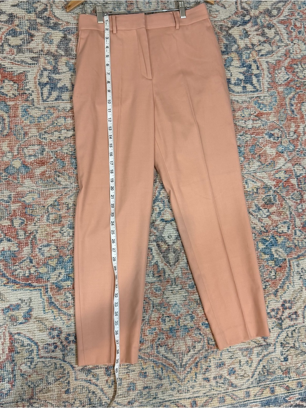 REISS Wool Blend Trousers US 6 Blush Pink Tailored Tapered Ankle Dress Pant - Picture 3 of 8